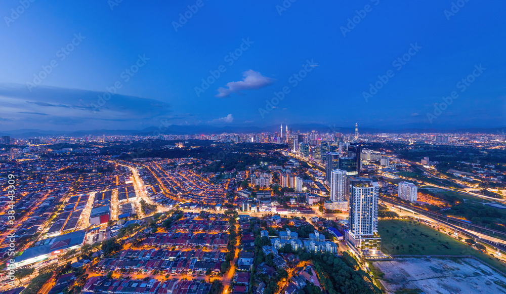 Fototapeta premium Aerial panorama cityscape of Kuala Lumpur,Malaysia(Bangsar). Drone shot.