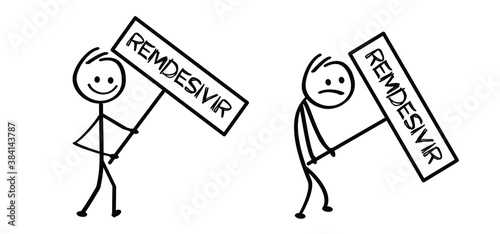 Remdesivir covid-19 liquid medication. Concept of tablet or hypodermic needle for new experimental antiviral drug. Possible cure medication for treatment coronavirus. Antiviral Drug. Vector sign
