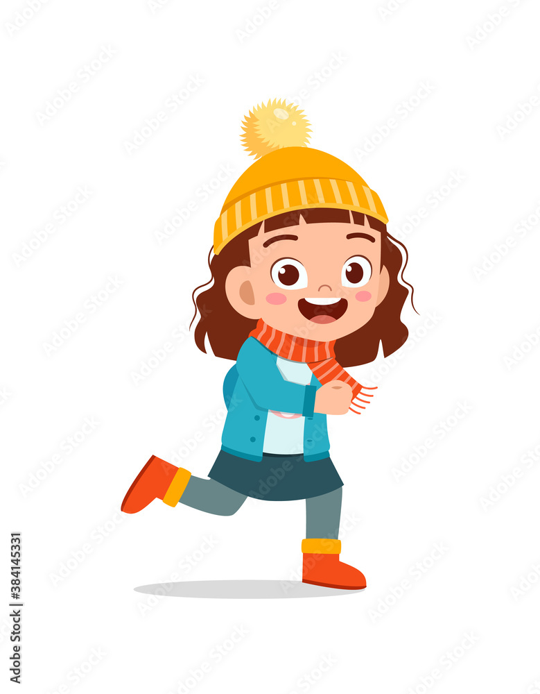 happy cute little kid play and wear jacket in winter season. child smile wearing warm clothes happy cute little kid play and wear jacket in winter season. child smile wearing warm clothes