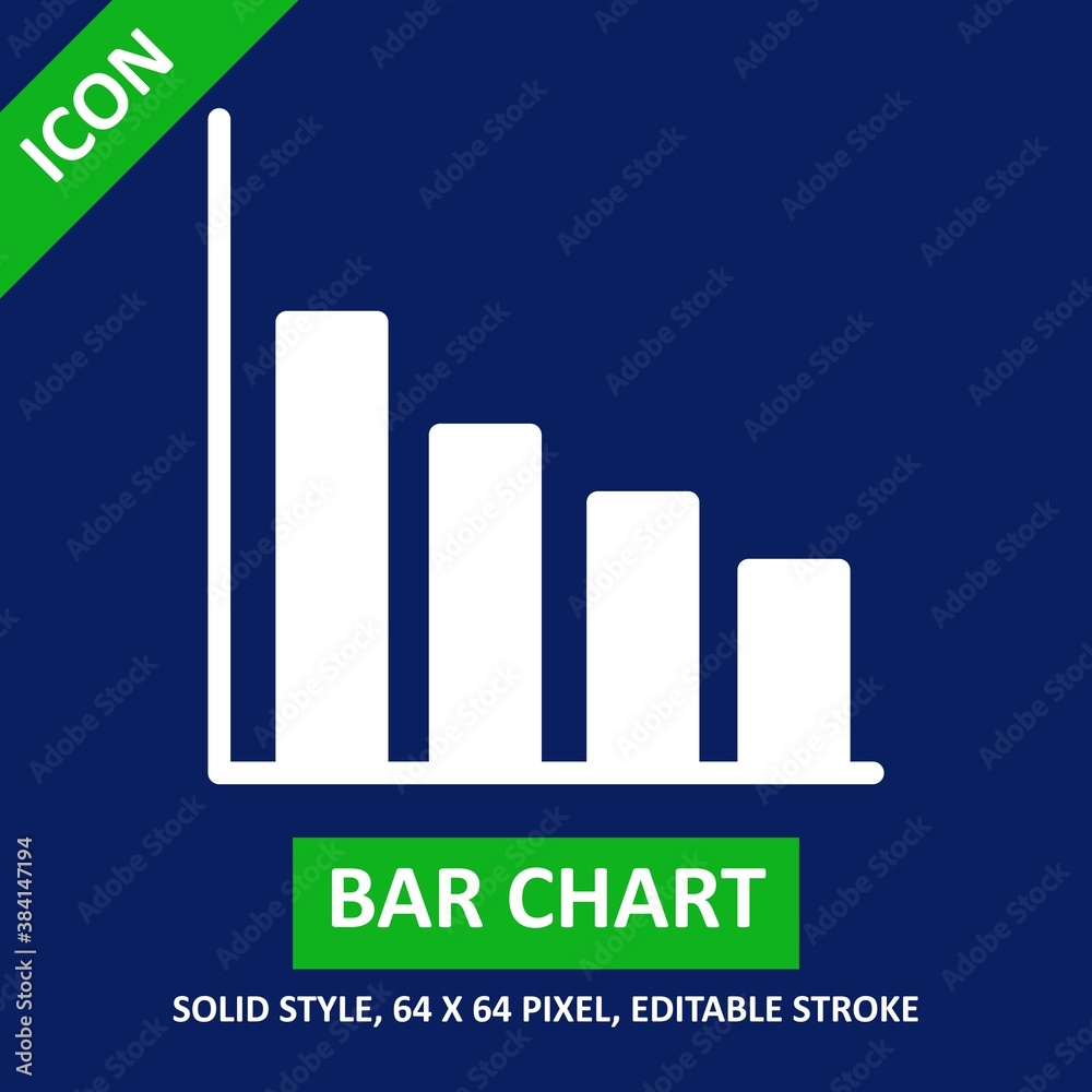 bar chart icon solid style on white background.chart and diagram vector ...