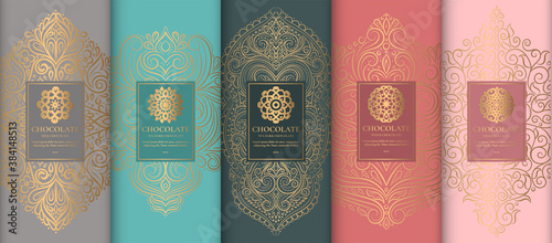Luxury packaging design of chocolate bars. Vintage vector ornament template. Elegant, classic elements. Great for food, drink and other package types. Can be used for background and wallpaper.