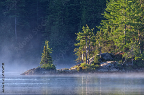 Misty Dawn on Wolf Lake, Temagami, Ontario, Canada photo