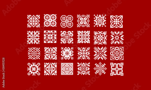 Seamless jacquard ornament for clothes. Festive Scandinavian ornament. Bright textiles for fashionable winter clothes. Christmas seamless knitted pattern.