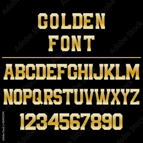 Creative vector illustration, of golden font, metal typeface isolated on black background. Art design, typography alphabet. Abstract concept graphic element.