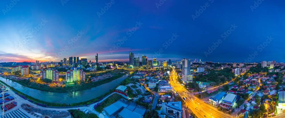 Aerial panorama cityscape of Kuala Lumpur,Malaysia(Old Klang Road). Drone shot. River of live