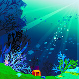 
Silhouette of an underwater scene on the background of a coral reef