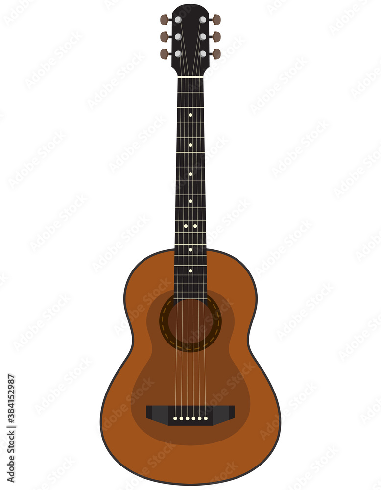 Classic acoustic guitar. Musical instrument in cartoon style.