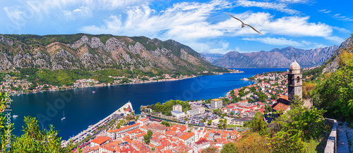 Fototapeta Naklejka Na Ścianę i Meble -  Panorama of the Bay of Kotor and the town from the Kotor Fortress, Montenegro