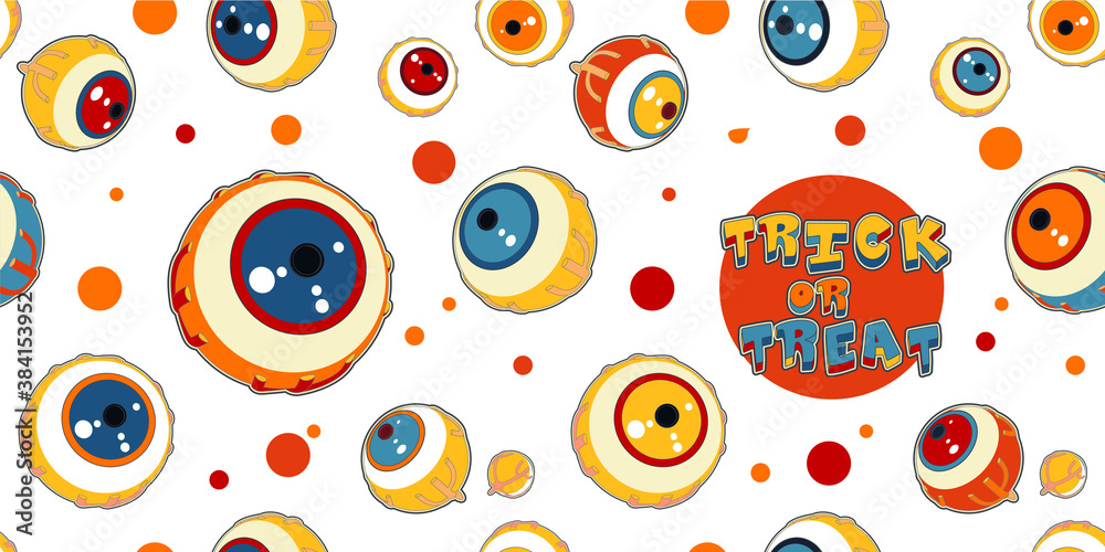 Halloween seamless pattern of funny cartoon monsters eyes. Trendy Pop Art illustration Halloween seamless pattern of funny cartoon monsters eyes. Trendy Pop Art illustration