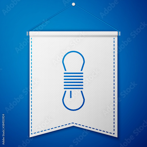 Blue Climber rope icon isolated on blue background. Extreme sport. Sport equipment. White pennant template. Vector Illustration.