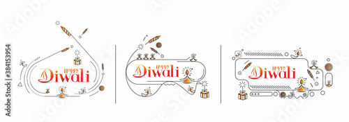 Happy Diwali text with Rocket firecrackers design. Sale Poster Banner Vector illustration.