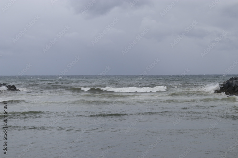 Wave surge on the shore of San Sebastian