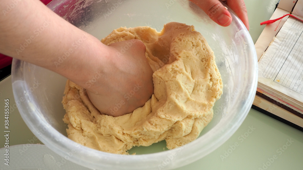 Knead the dough at home, close-up of fresh pie dough kneaded, Knead the dough at home, close-up of fresh pie dough kneaded,
