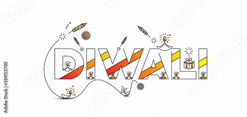 Happy Diwali text with Rocket firecrackers design. Sale Poster Banner Vector illustration.