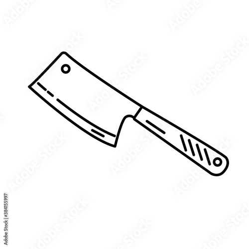 Valokuva Meat knife. Vector outline icon. Isolated on white.
