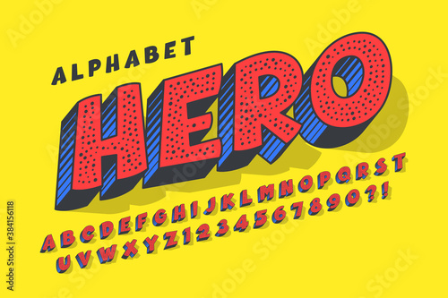 Trendy 3d comical design, colorful alphabet, typeface.