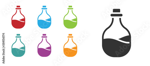 Black Old bottle of wine icon isolated on white background. Set icons colorful. Vector.