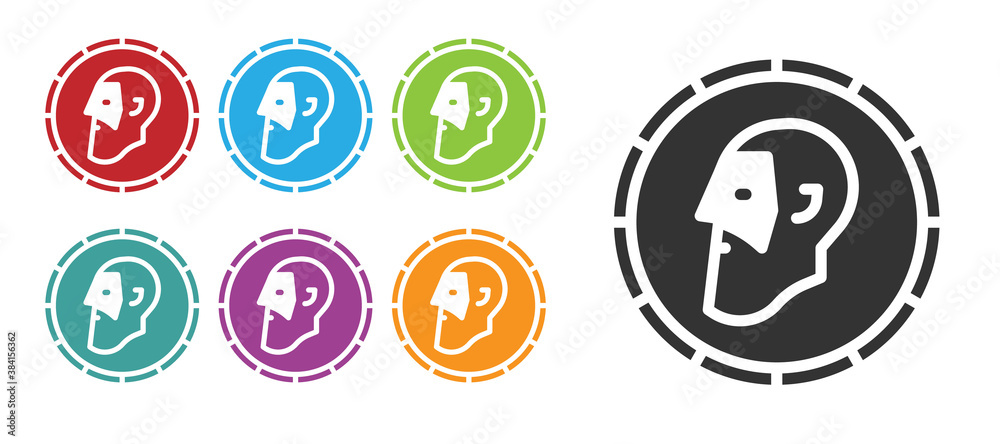 Black Ancient coin icon isolated on white background. Set icons colorful. Vector. Black Ancient coin icon isolated on white background. Set icons colorful. Vector.