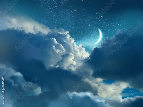 Wallpaper of crescent moon in cloudscape