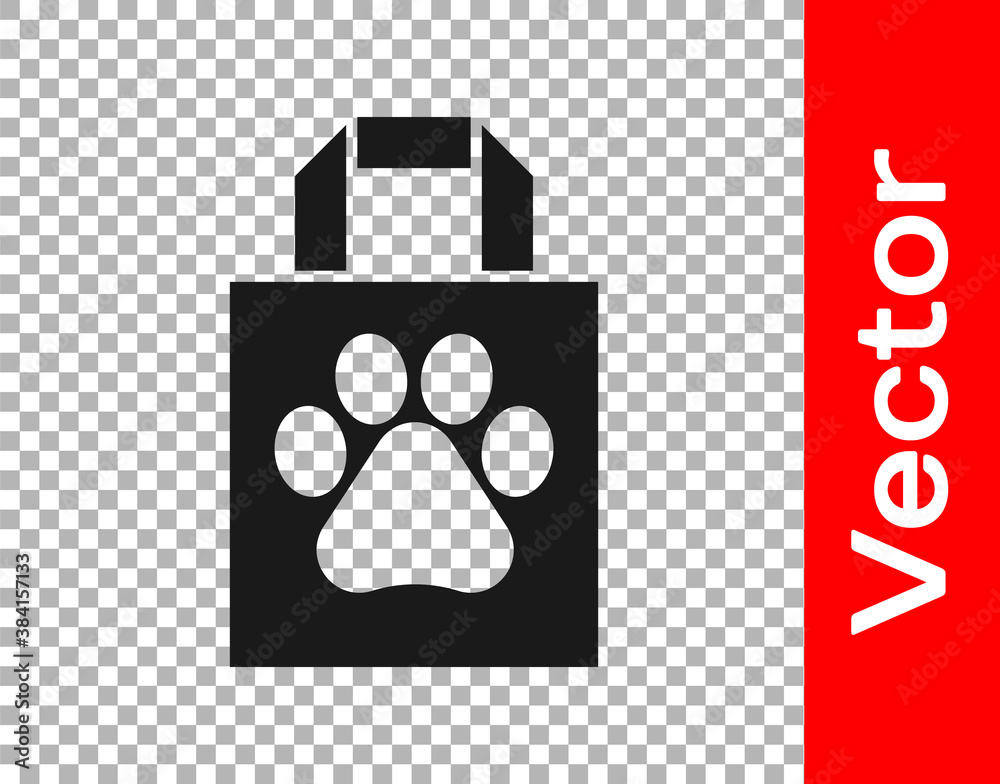 Fototapeta premium Black Shopping bag pet icon isolated on transparent background. Pet shop online. Animal clinic. Vector.