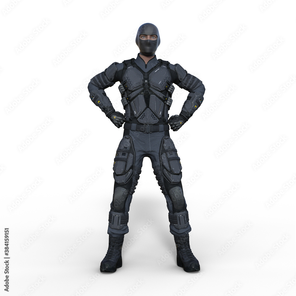 Render of a young man in a special suit standing confidently Render of a young man in a special suit standing confidently