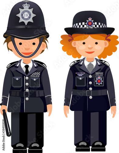 British metropolitan police officers. Traditional authentic helmet