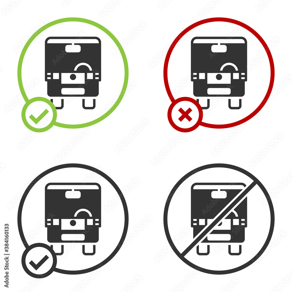 Black Bus icon isolated on white background. Transportation concept. Bus tour transport sign. Tourism or public vehicle symbol. Circle button. Vector. Black Bus icon isolated on white background. Transportation concept. Bus tour transport sign. Tourism or public vehicle symbol. Circle button. Vector.