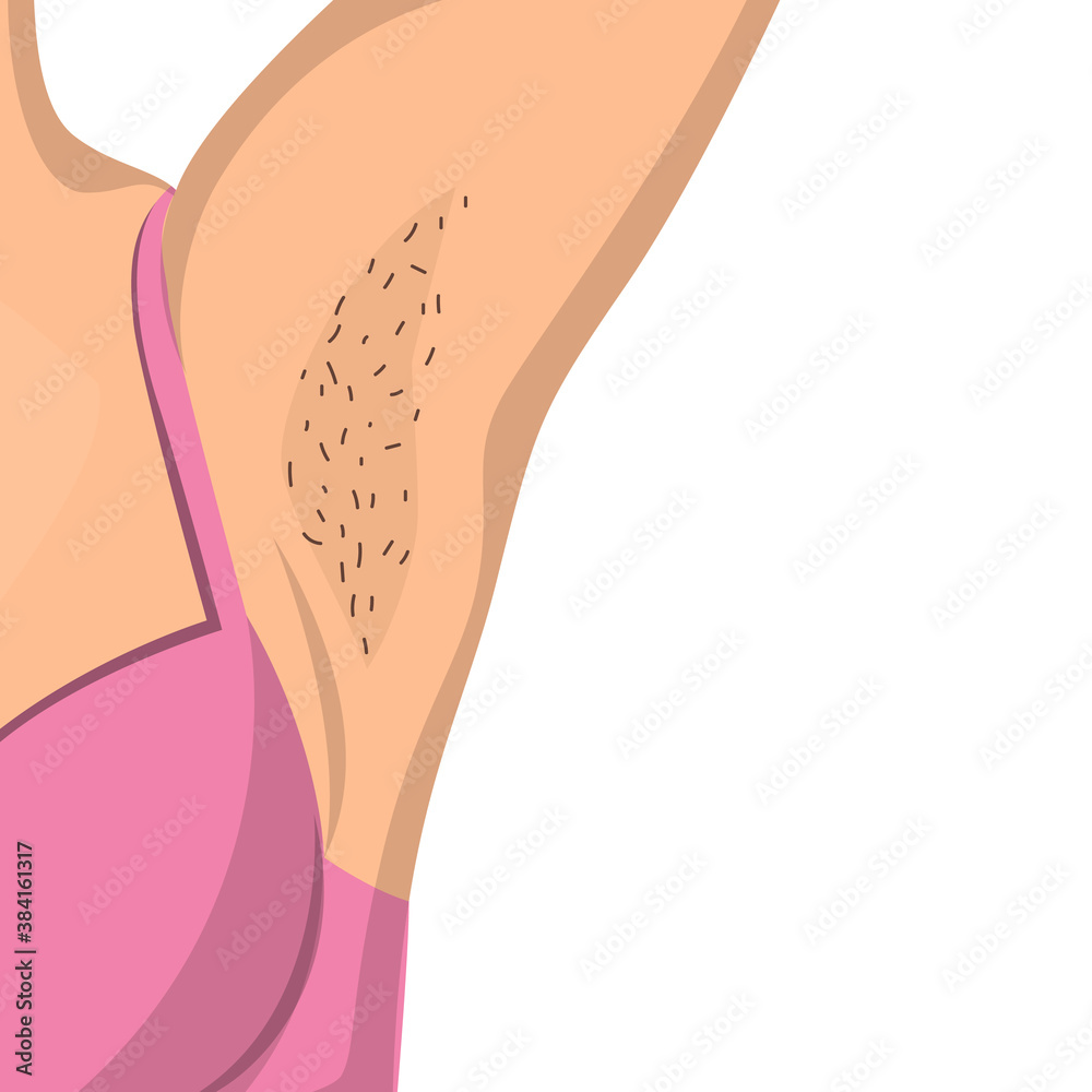 Hairy female armpit vector isolated. Body of the young woman. Black