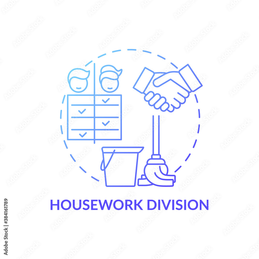 Housework division concept icon. Changing gender roles. Family duty variety. Cleaning couple responsibilities idea thin line illustration. Vector isolated outline RGB color drawing