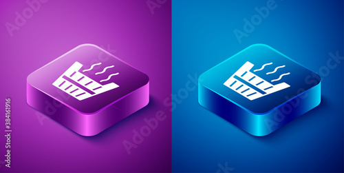 Isometric Sauna bucket icon isolated on blue and purple background. Square button. Vector.