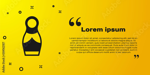 Black Russian doll matryoshka icon isolated on yellow background. Vector.