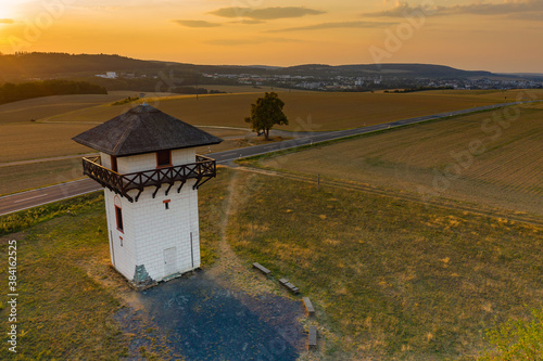 Foto View from above of a replica of a Roman watchtower on the Limes near Idstein / G