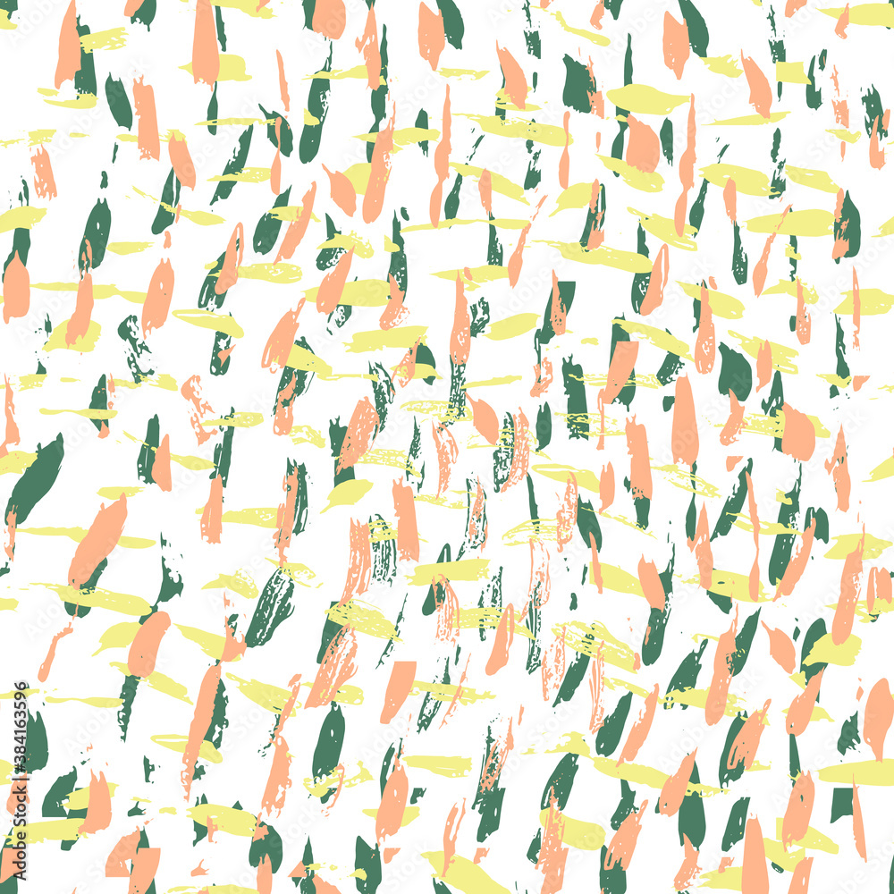 Cute colorful abstract seamless pattern. Yellow, green and peach orange brushstrokes on isolated background.