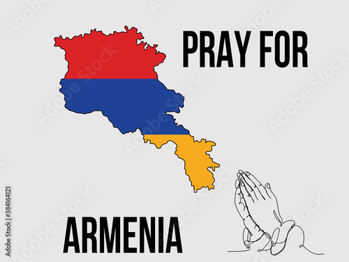 Pray for Armenia anti war banner. Peace-loving template for banner. Prayer hands drawn by one line.