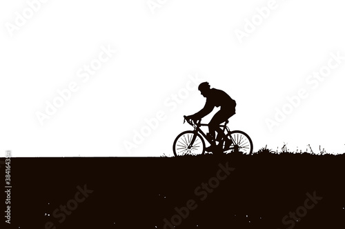  stylized silhouette of a cyclist on a dike in the Netherlands in bad weather