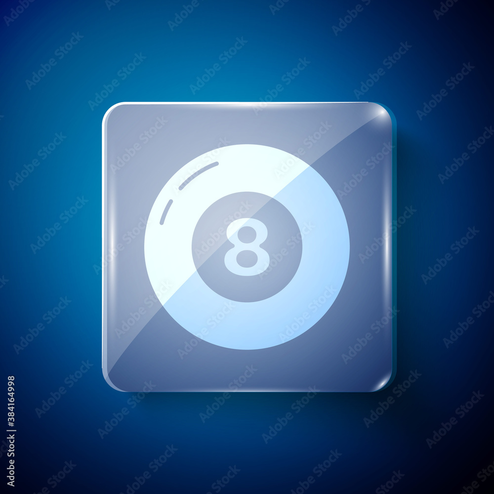 White Billiard pool snooker ball icon isolated on blue background. Square glass panels. Vector. White Billiard pool snooker ball icon isolated on blue background. Square glass panels. Vector.