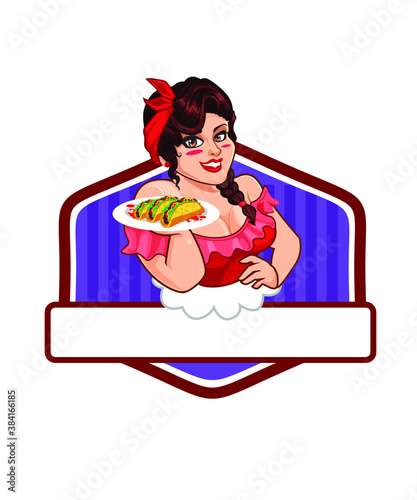 chef woman with tacos logo in vector