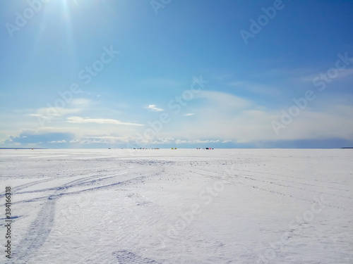 aerial view frozen white sea day light