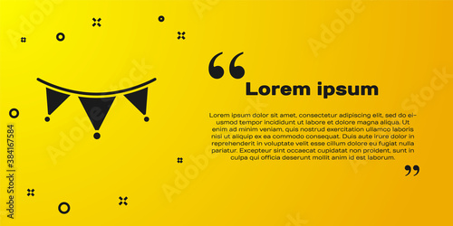 Black Carnival garland with flags icon isolated on yellow background. Party pennants for birthday celebration, festival decoration. Vector.
