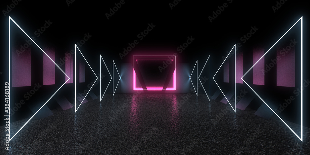 Obraz premium 3D abstract background with neon lights.neon tunnel 3d illustration