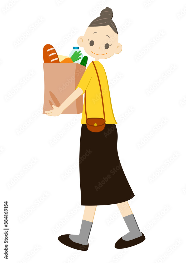 買い物袋を持つ女性 買い物袋を持つ女性