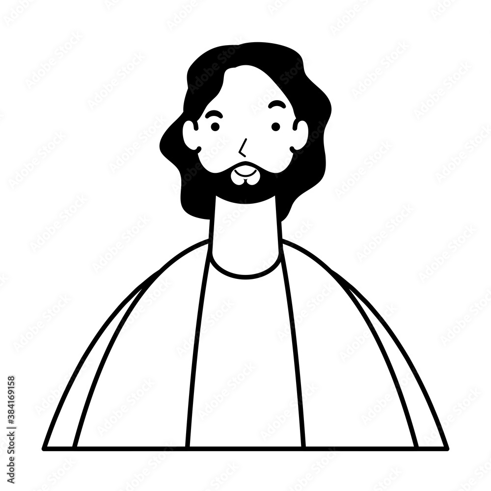 young man male with beard character line style