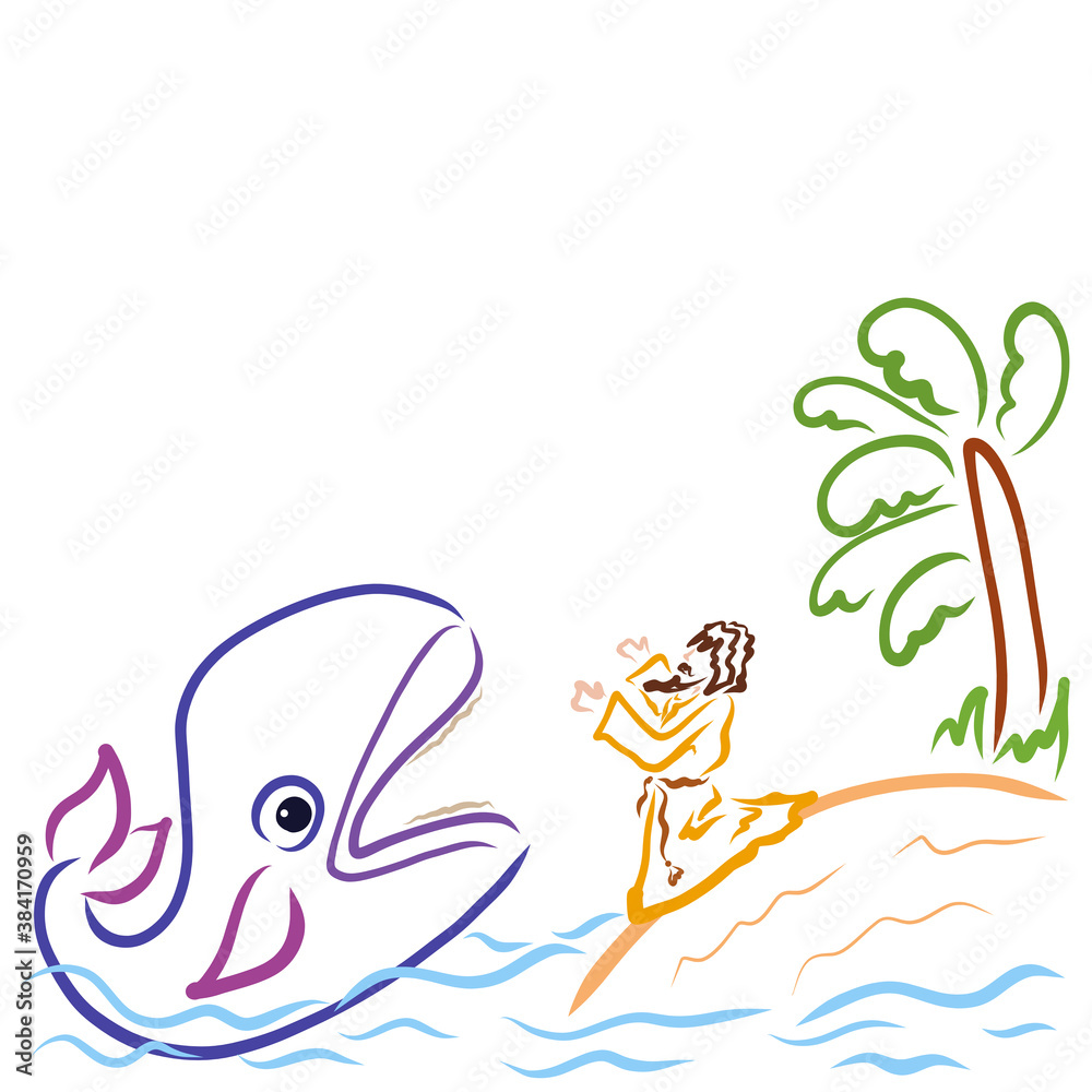 Fototapeta premium the fish releases the repentant Jonah ashore