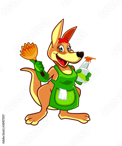 kangaroo cleaner mascot cartoon vector in vector