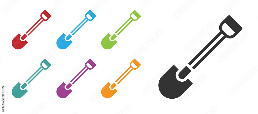 Black Fire shovel icon isolated on white background. Fire protection equipment. Equipment for firefighter. Set icons colorful. Vector.