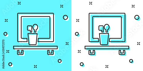 Black line Washbasin mirror icon isolated on green and white background. Bathroom interior with a mirror. Random dynamic shapes. Vector.