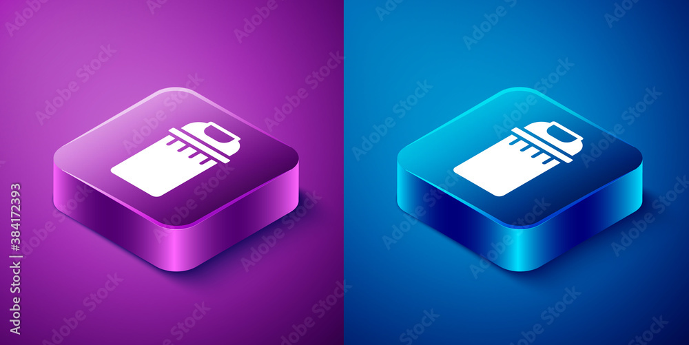 Isometric Trash can icon isolated on blue and purple background. Garbage bin sign. Recycle basket icon. Office trash icon. Square button. Vector. Isometric Trash can icon isolated on blue and purple background. Garbage bin sign. Recycle basket icon. Office trash icon. Square button. Vector.