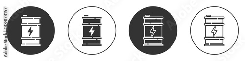 Black Bio fuel barrel icon isolated on white background. Eco bio and canister. Green environment and recycle. Circle button. Vector.
