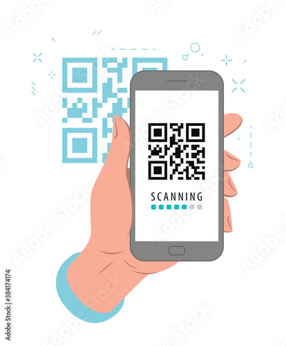 Hand holding a phone with qr code on the screen