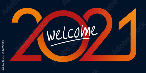 Carte de vœux au graphisme original pour souhaiter la bienvenue à l’année 2021. Elle montre une succession de courbes de couleur rouge et jaune sur un fond noir.